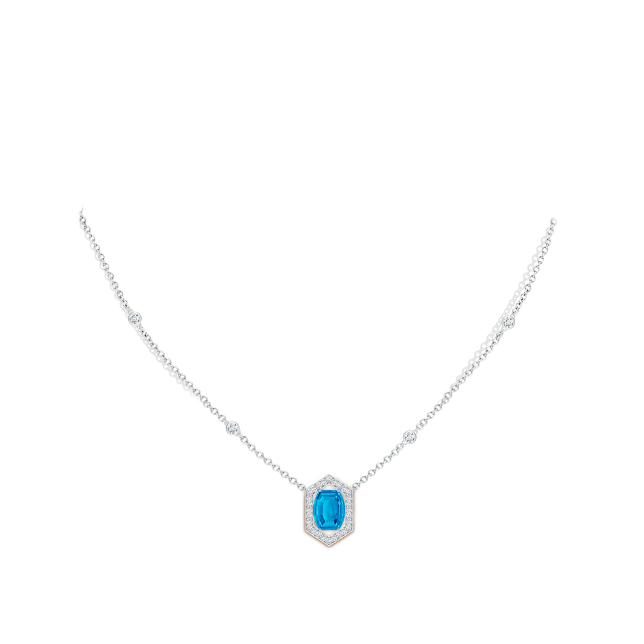 10x8mm AAAA Barrel-Shaped Swiss Blue Topaz and Diamond Station Necklace in White Gold body-neck