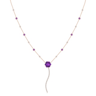 10mm AAAA Six-Petal Amethyst Flower Station Y Necklace in 10K Rose Gold