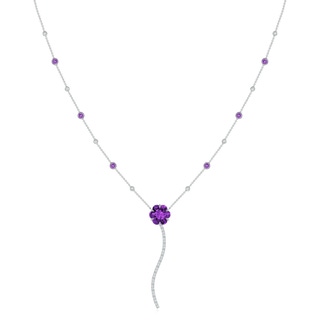 10mm AAAA Six-Petal Amethyst Flower Station Y Necklace in P950 Platinum