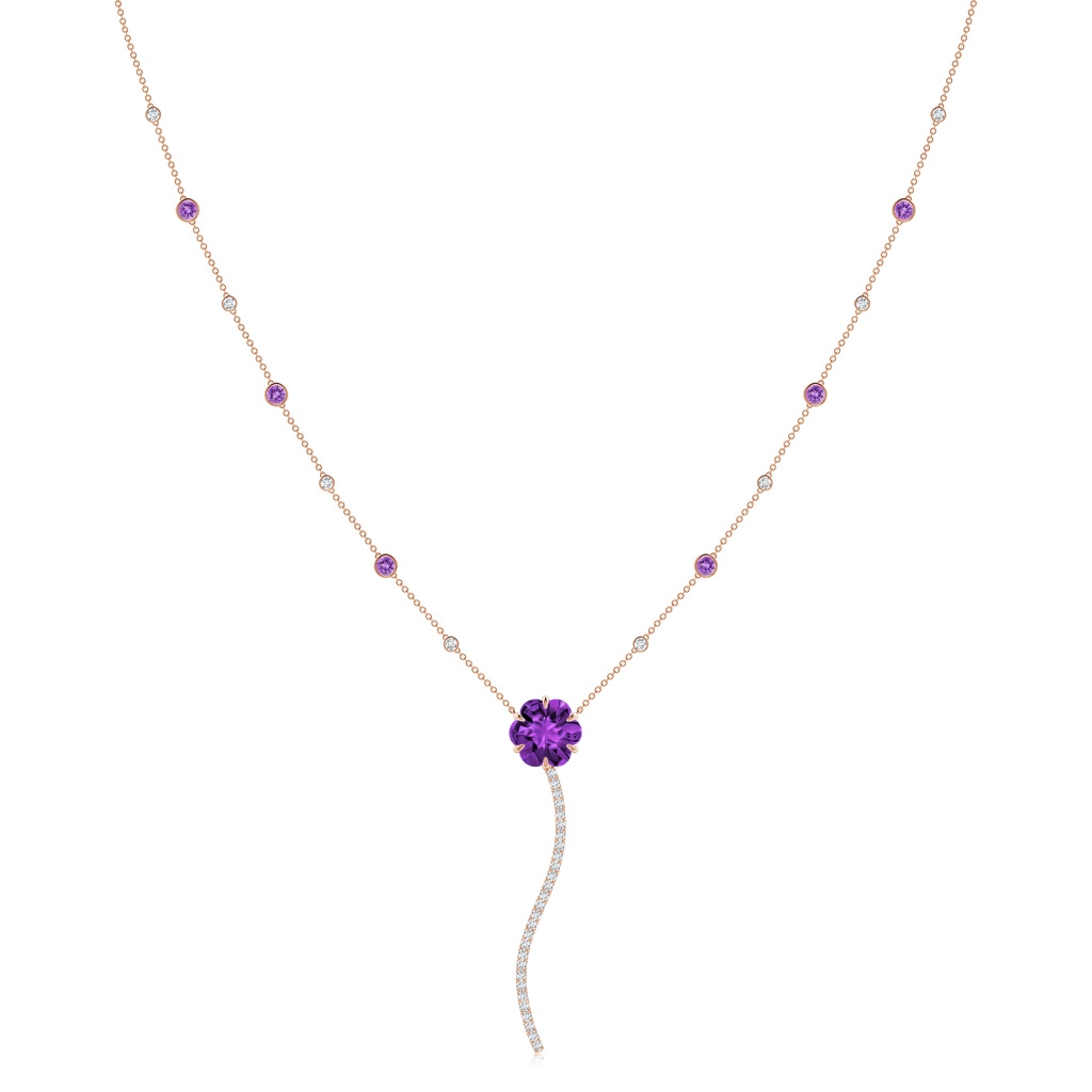 10mm AAAA Six-Petal Amethyst Flower Station Y Necklace in Rose Gold