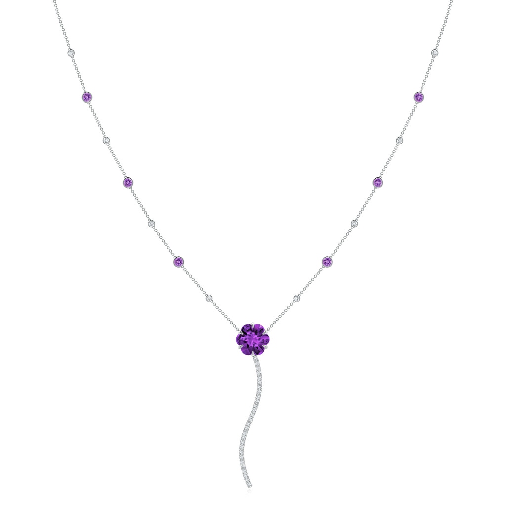 10mm AAAA Six-Petal Amethyst Flower Station Y Necklace in White Gold 