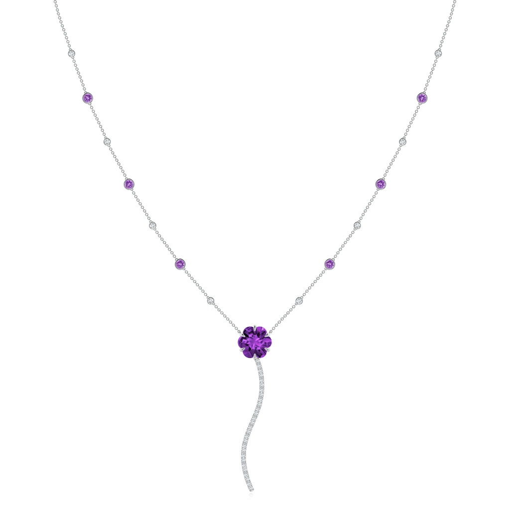 10mm AAAA Six-Petal Amethyst Flower Station Y Necklace in White Gold