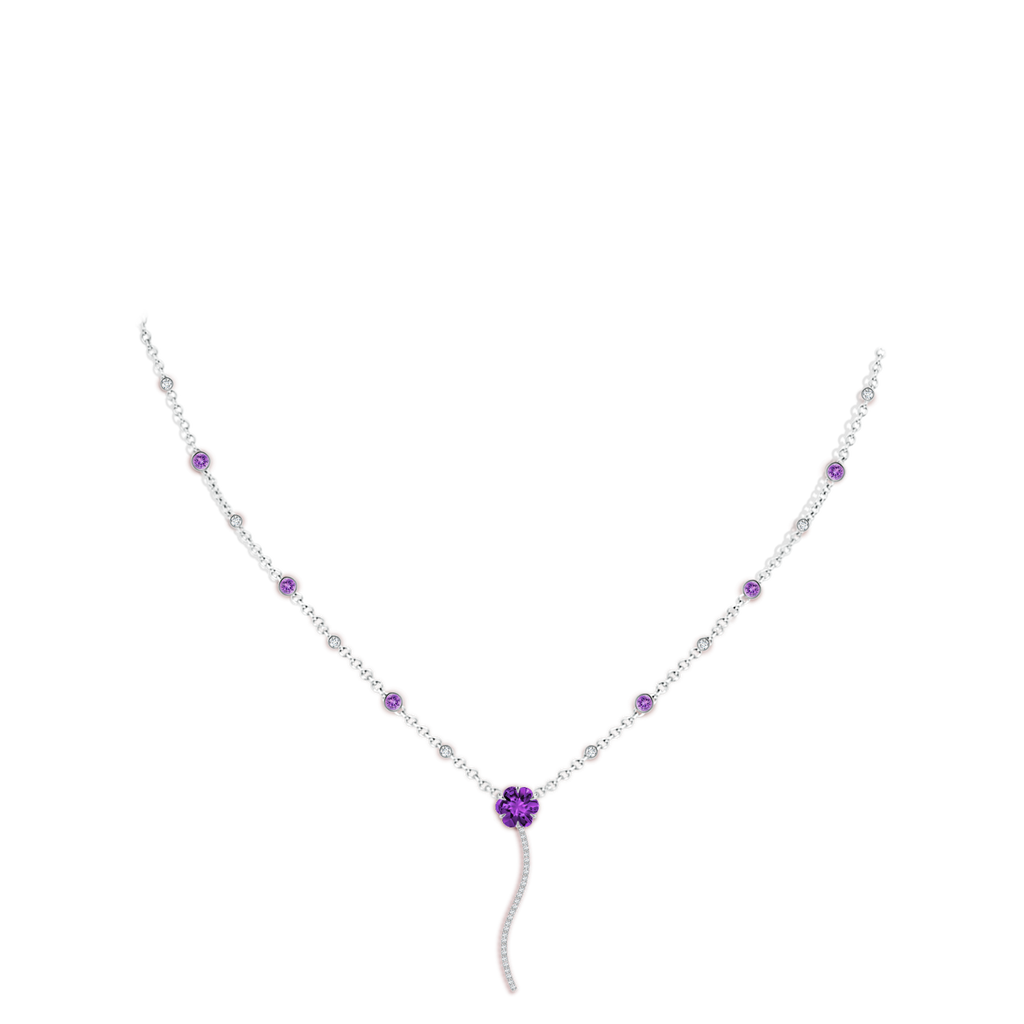 10mm AAAA Six-Petal Amethyst Flower Station Y Necklace in White Gold Body-Neck