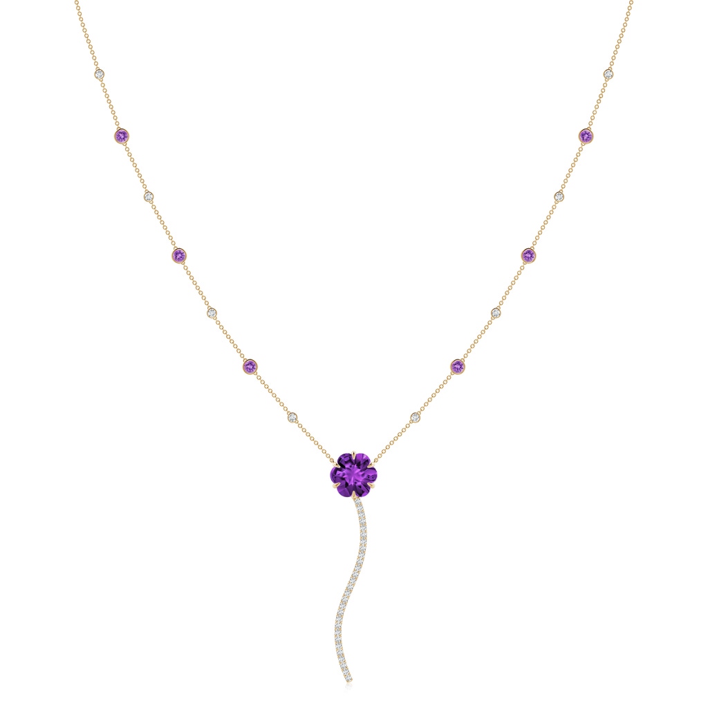 10mm AAAA Six-Petal Amethyst Flower Station Y Necklace in Yellow Gold
