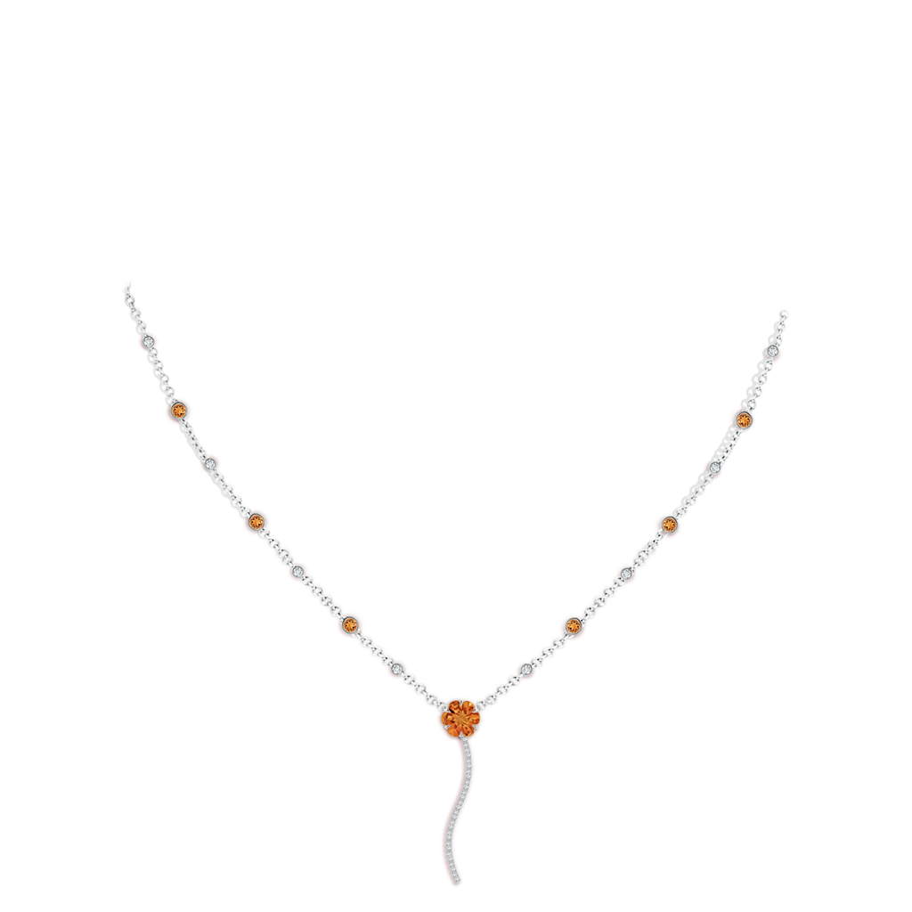 10mm AAAA Six-Petal Citrine Flower Station Y Necklace in White Gold Body-Neck