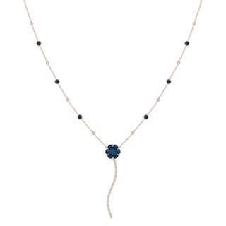 10mm AAAA Six-Petal London Blue Topaz Flower Station Y Necklace in 10K Rose Gold