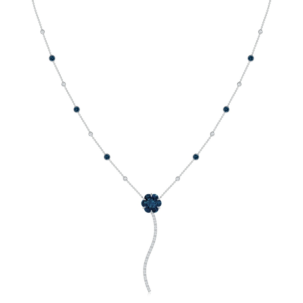 10mm AAAA Six-Petal London Blue Topaz Flower Station Y Necklace in White Gold
