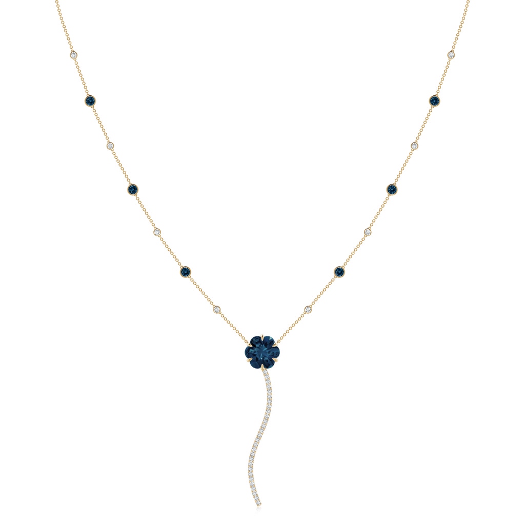 10mm AAAA Six-Petal London Blue Topaz Flower Station Y Necklace in Yellow Gold