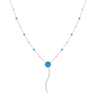 10mm AAAA Six-Petal Swiss Blue Topaz Flower Station Y Necklace in 10K Rose Gold