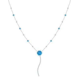 10mm AAAA Six-Petal Swiss Blue Topaz Flower Station Y Necklace in P950 Platinum