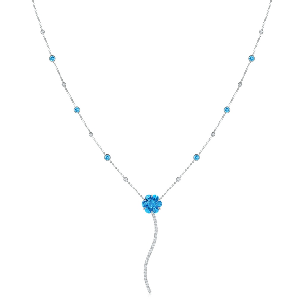 10mm AAAA Six-Petal Swiss Blue Topaz Flower Station Y Necklace in White Gold