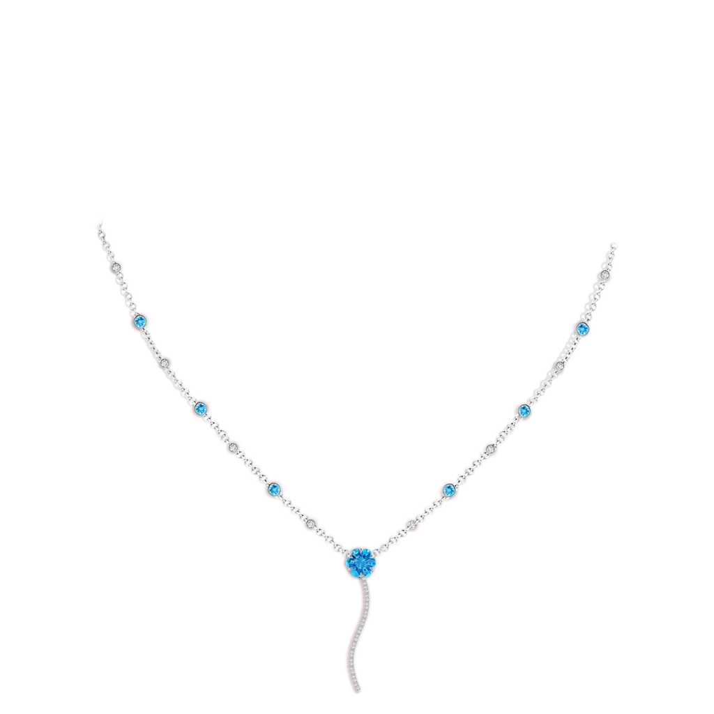 10mm AAAA Six-Petal Swiss Blue Topaz Flower Station Y Necklace in White Gold Body-Neck