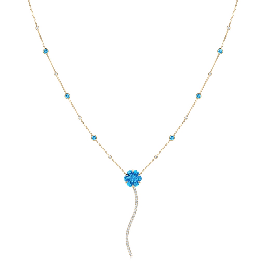 10mm AAAA Six-Petal Swiss Blue Topaz Flower Station Y Necklace in Yellow Gold