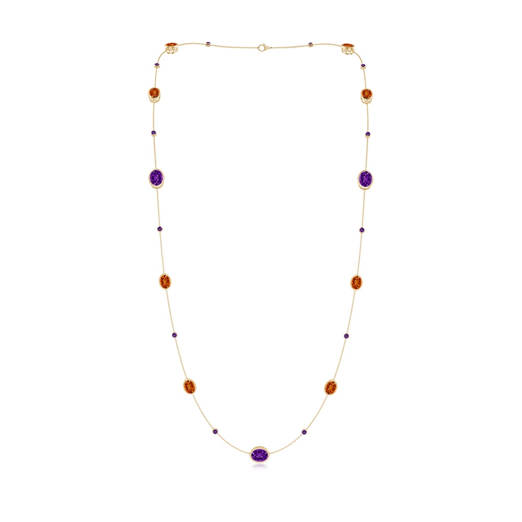 11x9mm AAAA Bezel-Set Oval Amethyst and Citrine Station Necklace in Yellow Gold