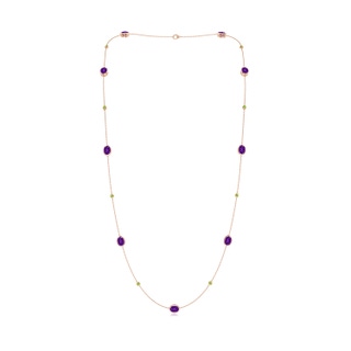 9x7mm AAAA Oval Amethyst and Peridot Long Station Necklace in 10K Rose Gold
