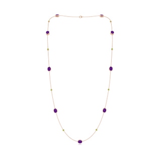 9x7mm AAAA Oval Amethyst and Peridot Long Station Necklace in 9K Rose Gold