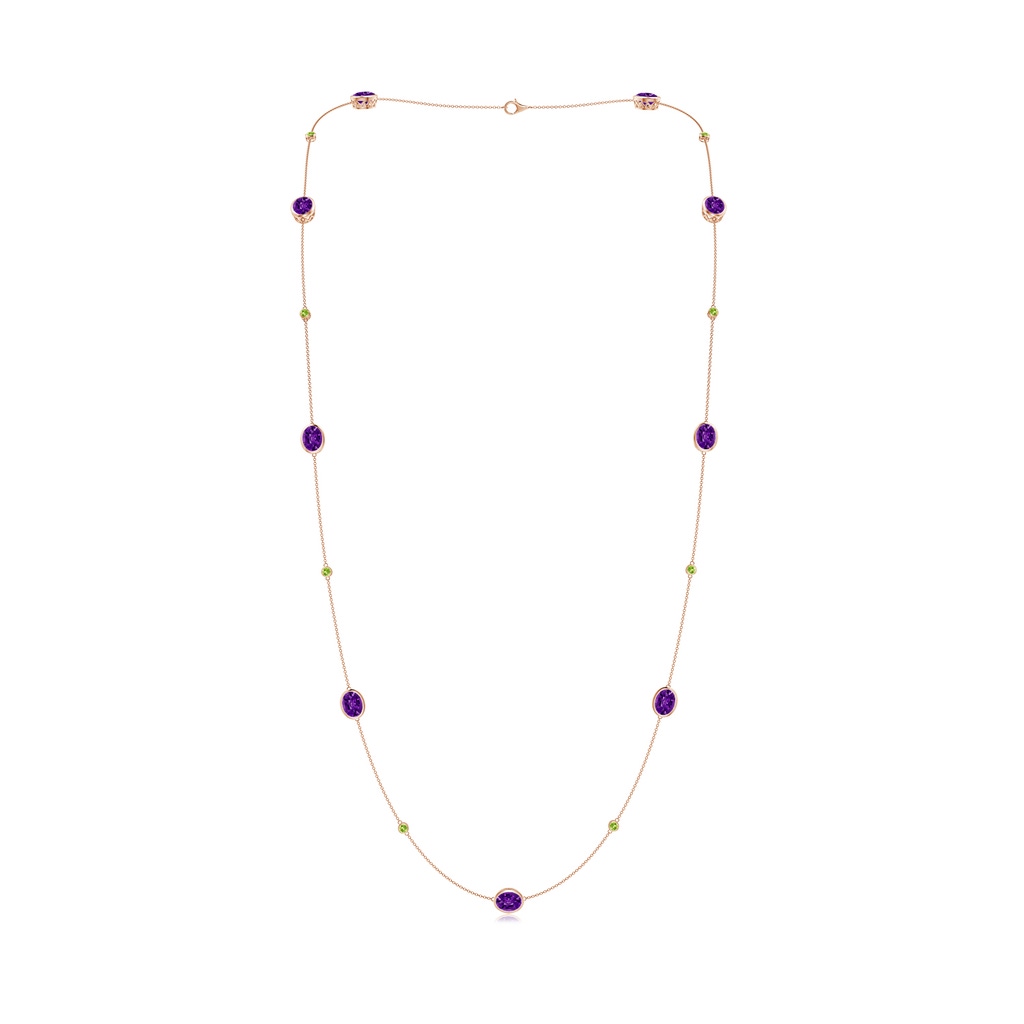 9x7mm AAAA Oval Amethyst and Peridot Long Station Necklace in Rose Gold