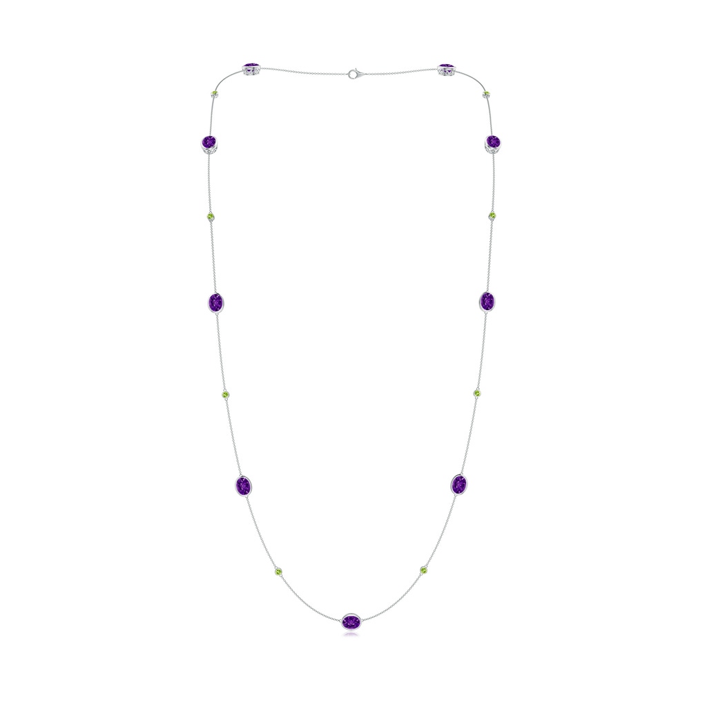 9x7mm AAAA Oval Amethyst and Peridot Long Station Necklace in White Gold
