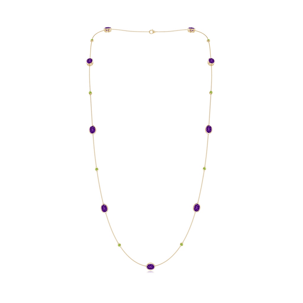 9x7mm AAAA Oval Amethyst and Peridot Long Station Necklace in Yellow Gold