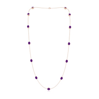 9x7mm AAAA Bezel-Set Oval Amethyst Long Station Necklace in 9K Rose Gold