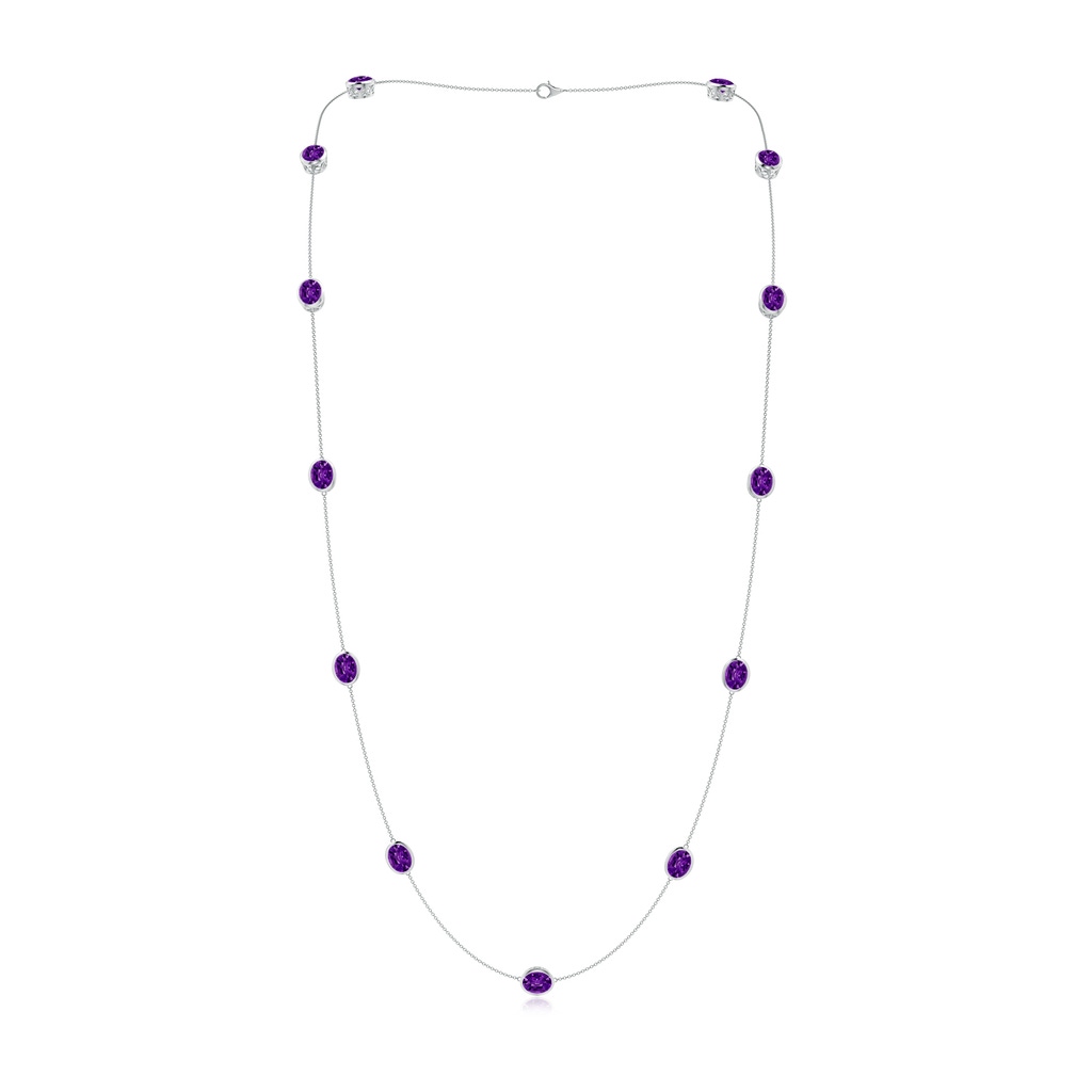 9x7mm AAAA Bezel-Set Oval Amethyst Long Station Necklace in White Gold