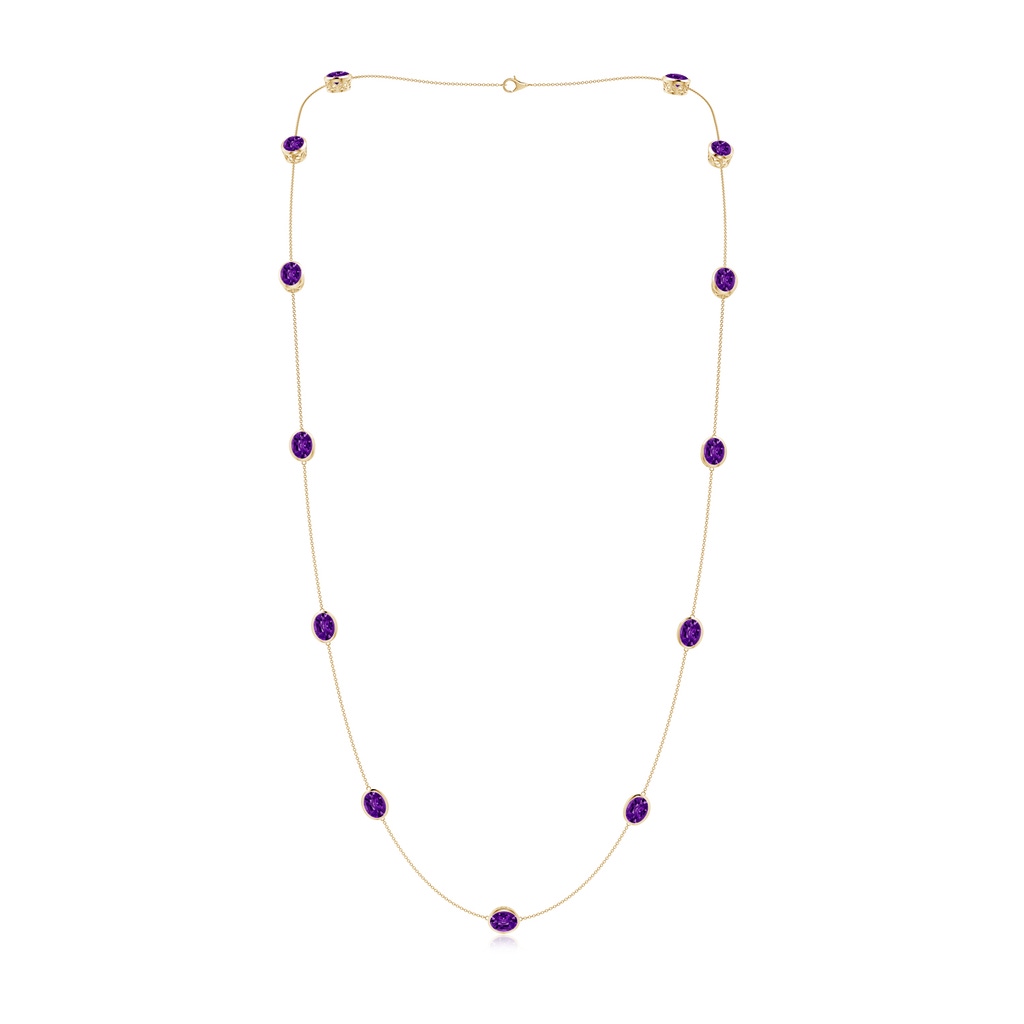 9x7mm AAAA Bezel-Set Oval Amethyst Long Station Necklace in Yellow Gold