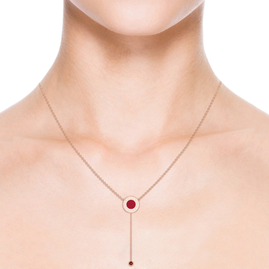 3mm AAA Harvard University Engraved Necklace with Bezel-Set Garnet in Rose Gold Body-Neck