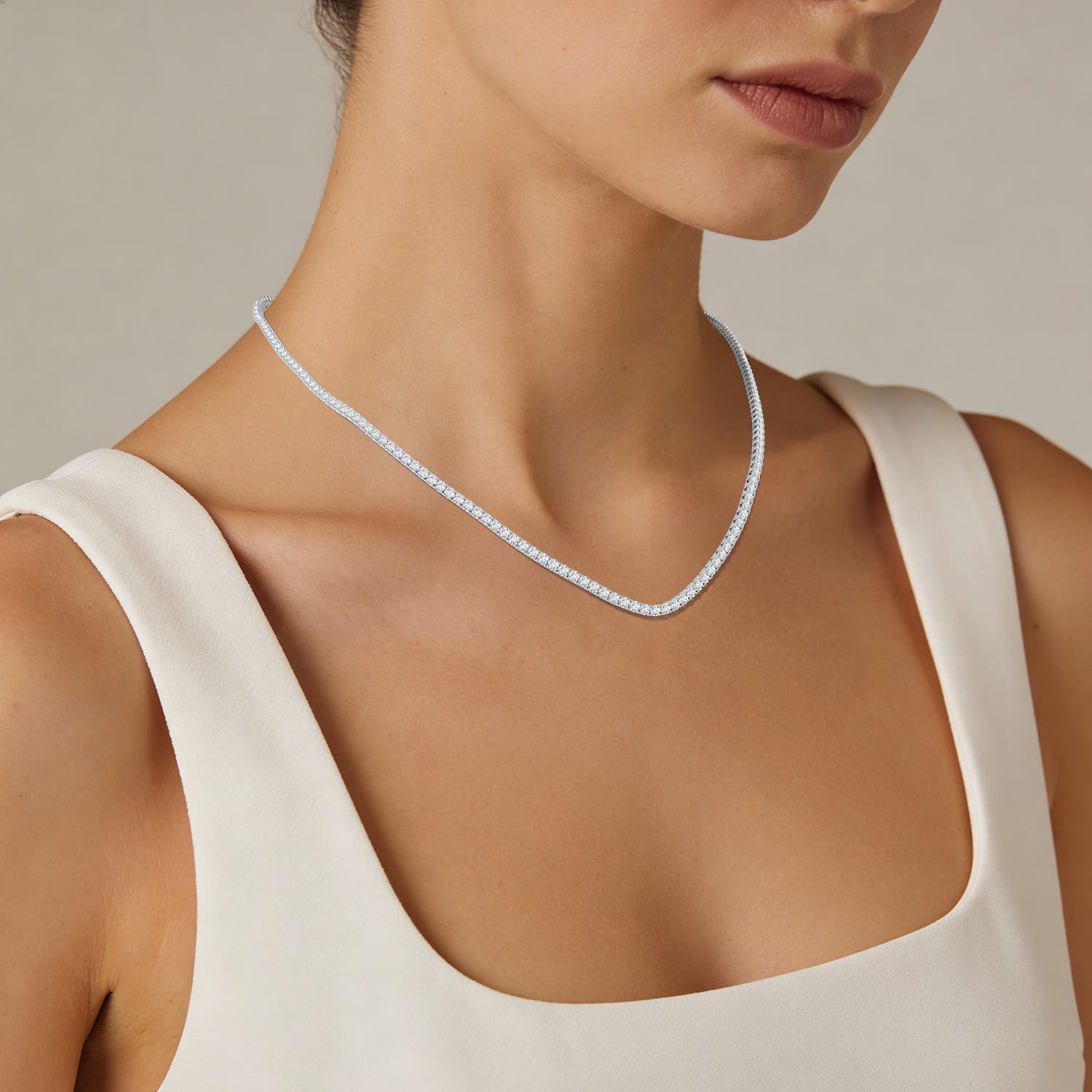 2mm FGVS 18" Prong-Set Lab-Grown Diamond Tennis Necklace in White Gold - body_view 1