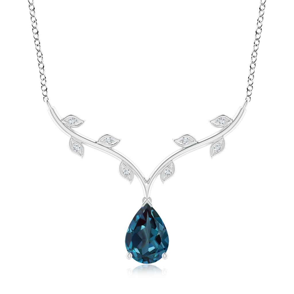 10x7mm Labgrown Pear-Shaped Lab-Grown Alexandrite Necklace with Leaf Motifs in P950 Platinum