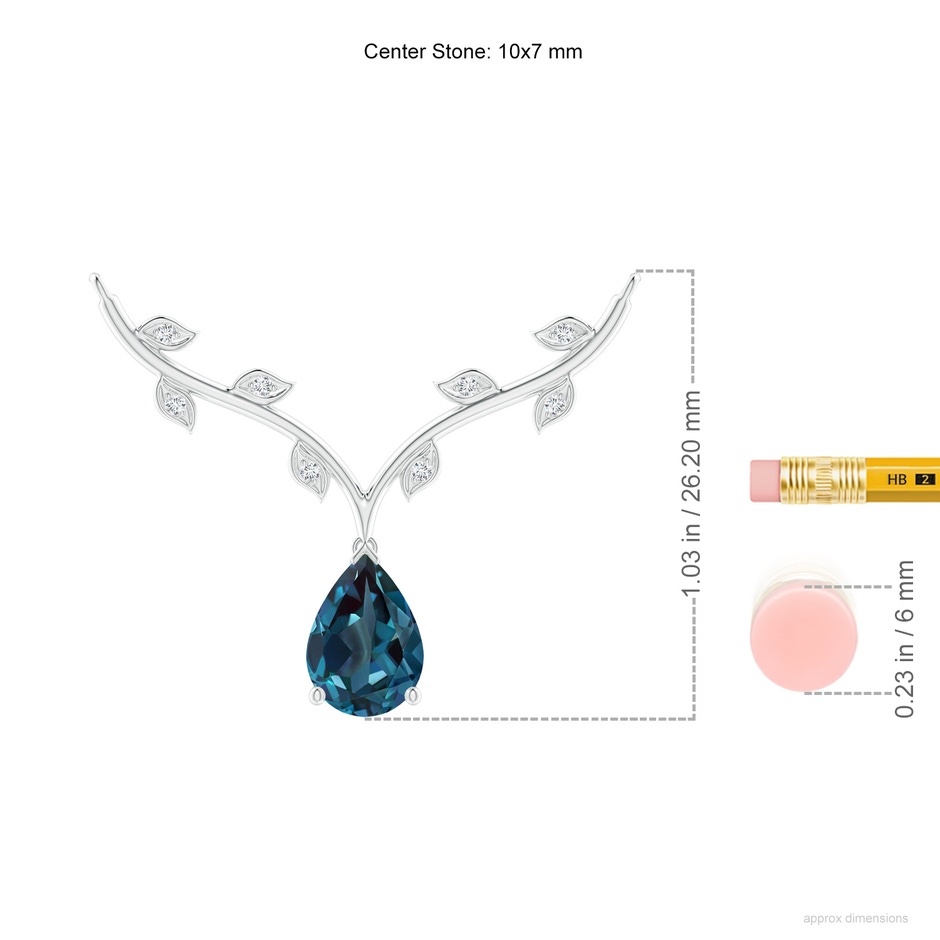 10x7mm Labgrown Pear-Shaped Lab-Grown Alexandrite Necklace with Leaf Motifs in P950 Platinum ruler