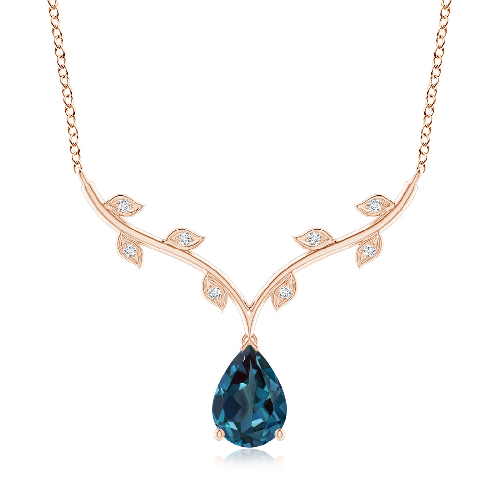 10x7mm Labgrown Pear-Shaped Lab-Grown Alexandrite Necklace with Leaf Motifs in Rose Gold