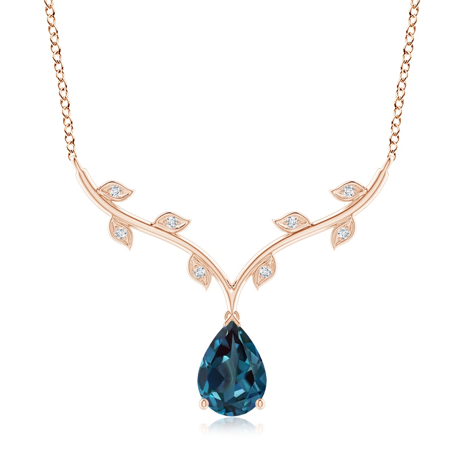 10x7mm Labgrown Pear-Shaped Lab-Grown Alexandrite Necklace with Leaf Motifs in Rose Gold 