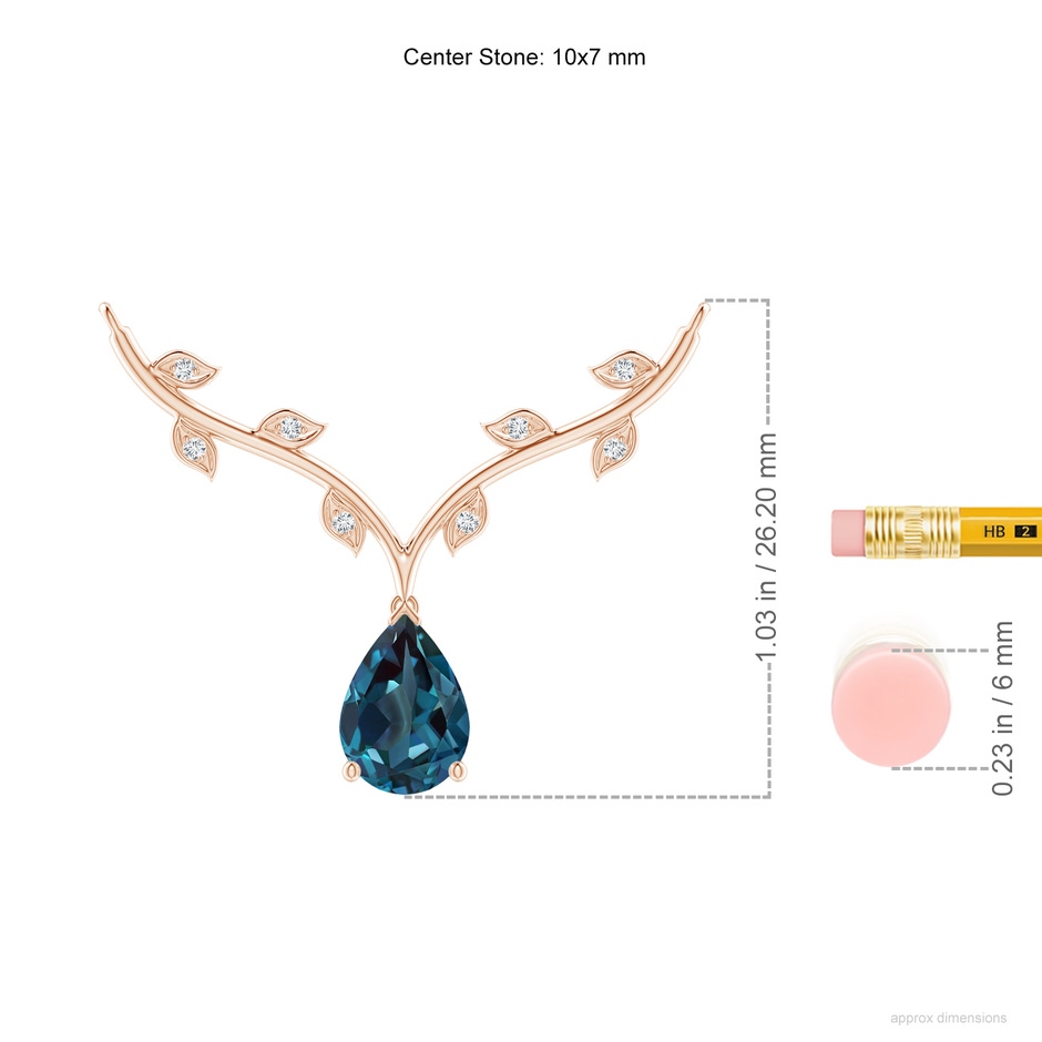 10x7mm Labgrown Pear-Shaped Lab-Grown Alexandrite Necklace with Leaf Motifs in Rose Gold ruler