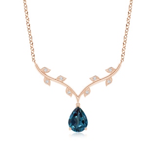 8x6mm Labgrown Pear-Shaped Lab-Grown Alexandrite Necklace with Leaf Motifs in 10K Rose Gold