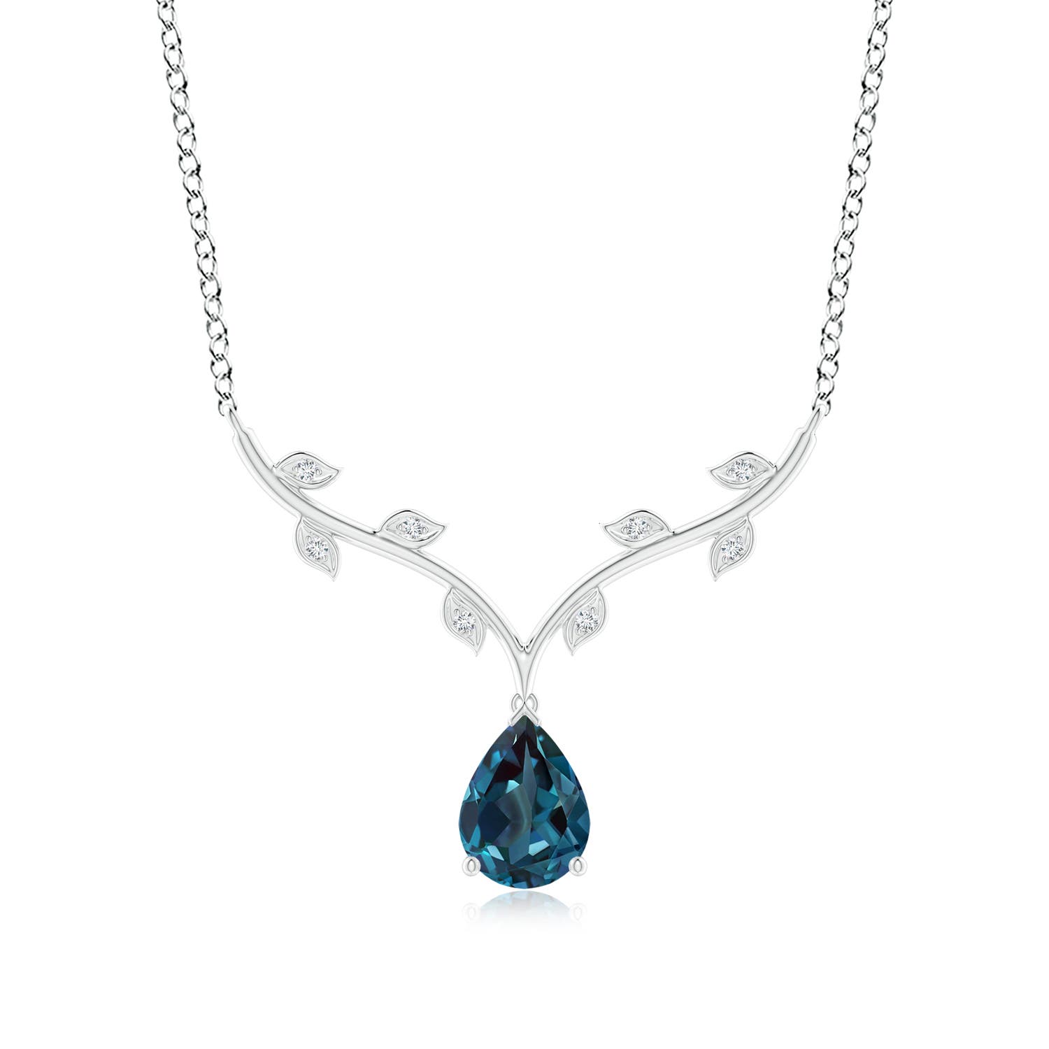 8x6mm Labgrown Pear-Shaped Lab-Grown Alexandrite Necklace with Leaf Motifs in P950 Platinum
