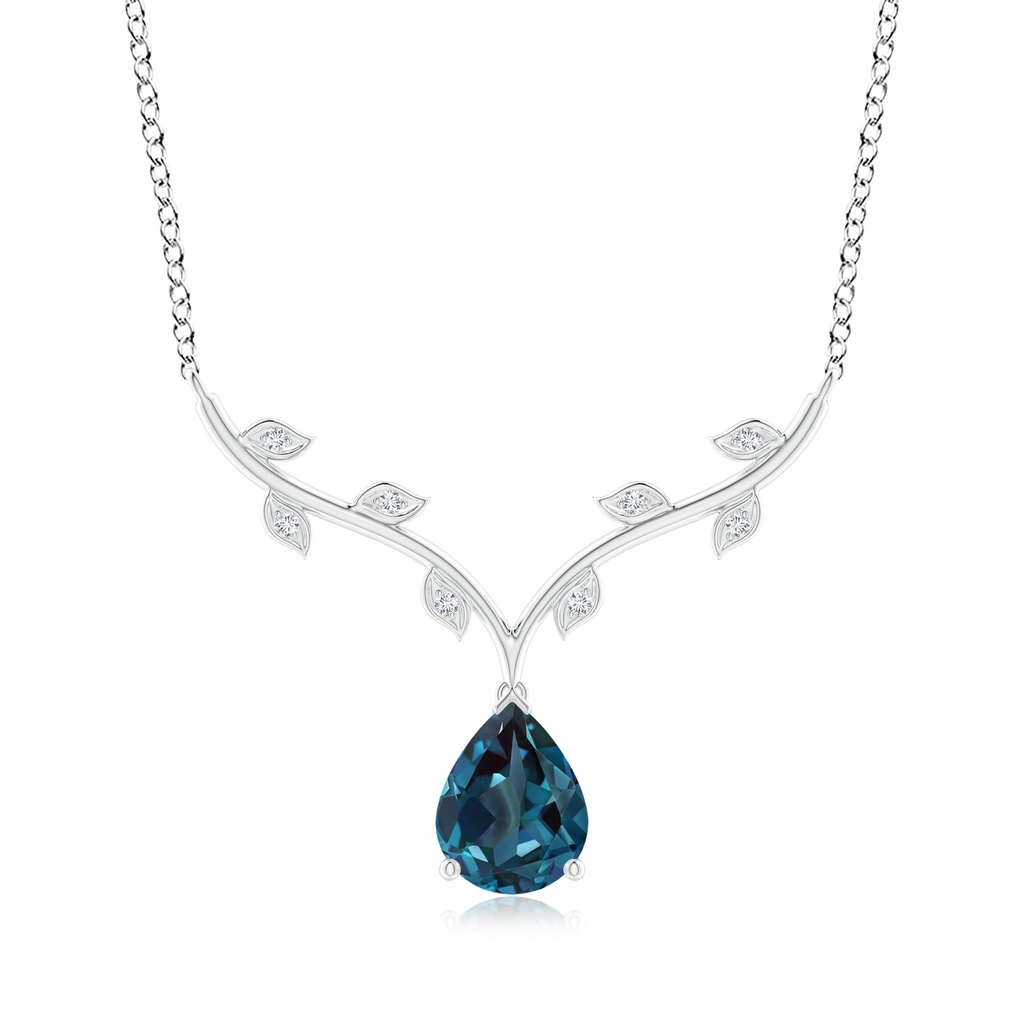 9x6mm Labgrown Pear-Shaped Lab-Grown Alexandrite Necklace with Leaf Motifs in White Gold