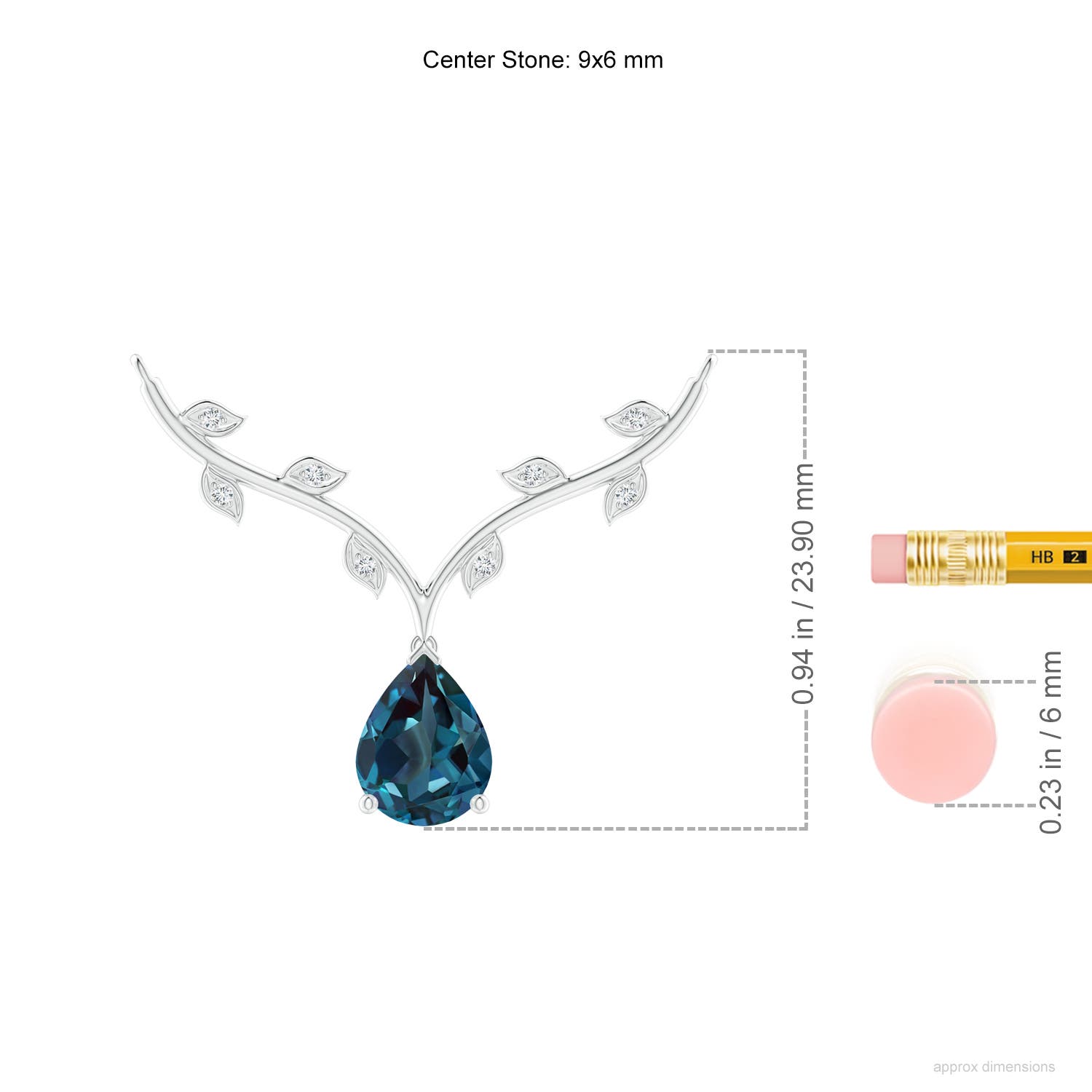 9x6mm Labgrown Pear-Shaped Lab-Grown Alexandrite Necklace with Leaf Motifs in White Gold - ruler