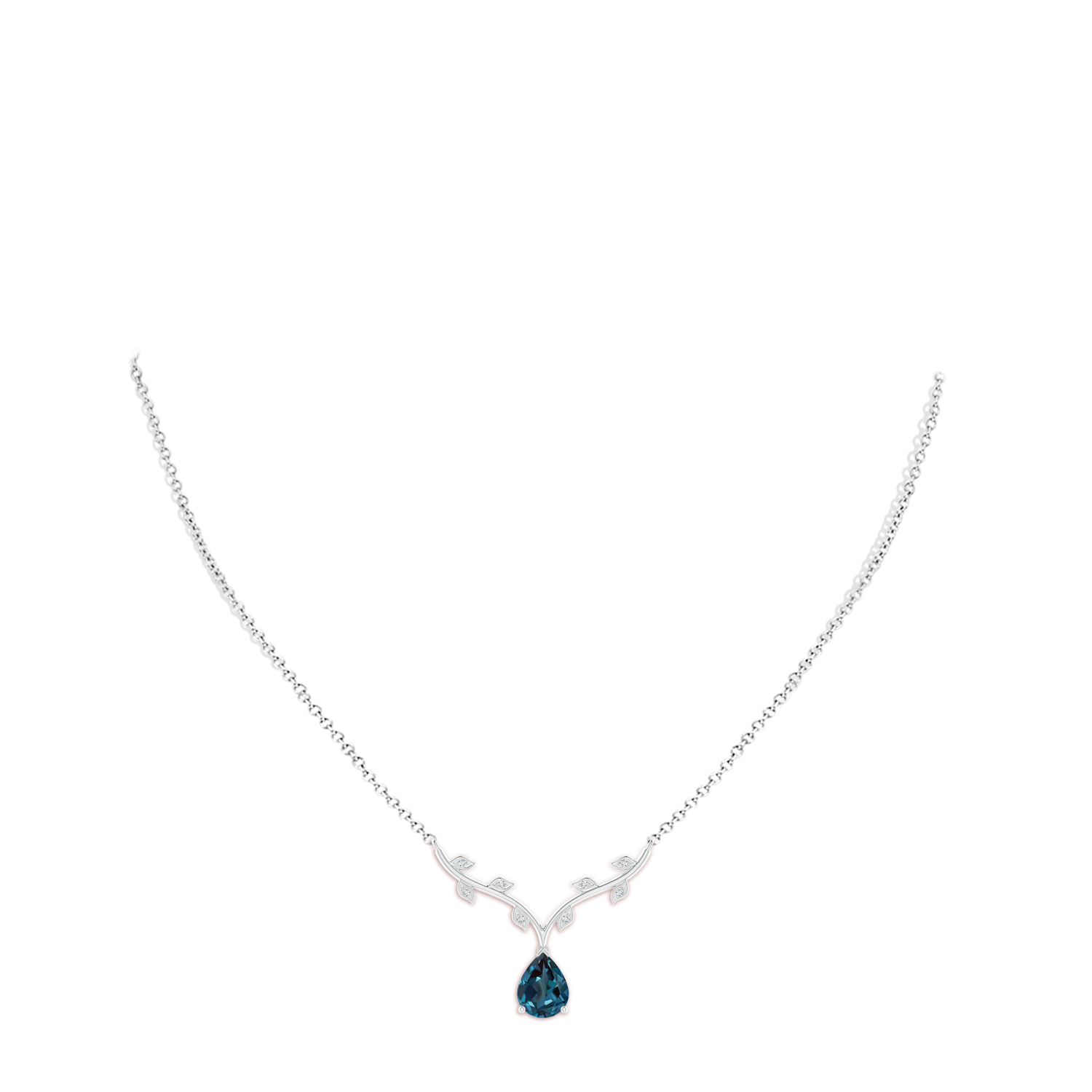 9x6mm Labgrown Pear-Shaped Lab-Grown Alexandrite Necklace with Leaf Motifs in White Gold - body_neck