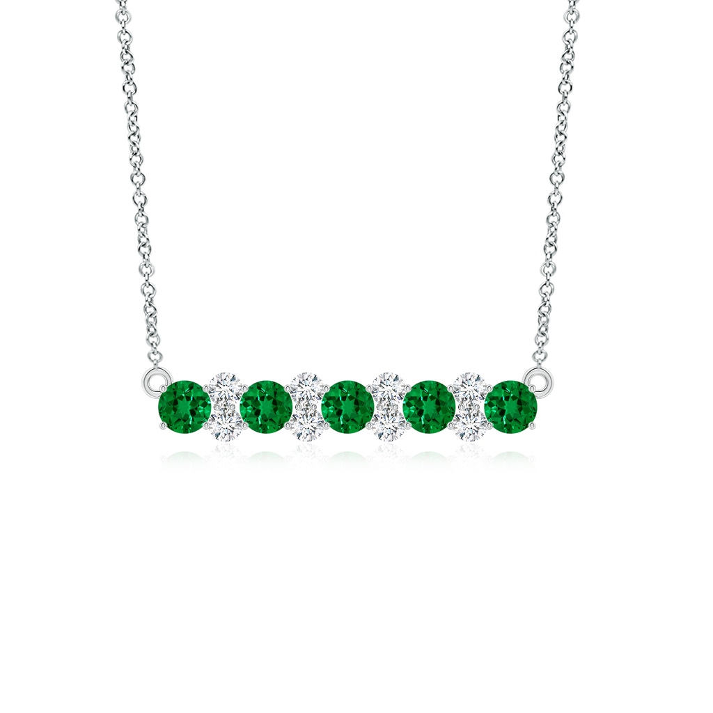 4mm Labgrown Round Lab-Grown Emerald and Diamond Garland Necklace in 18K White Gold