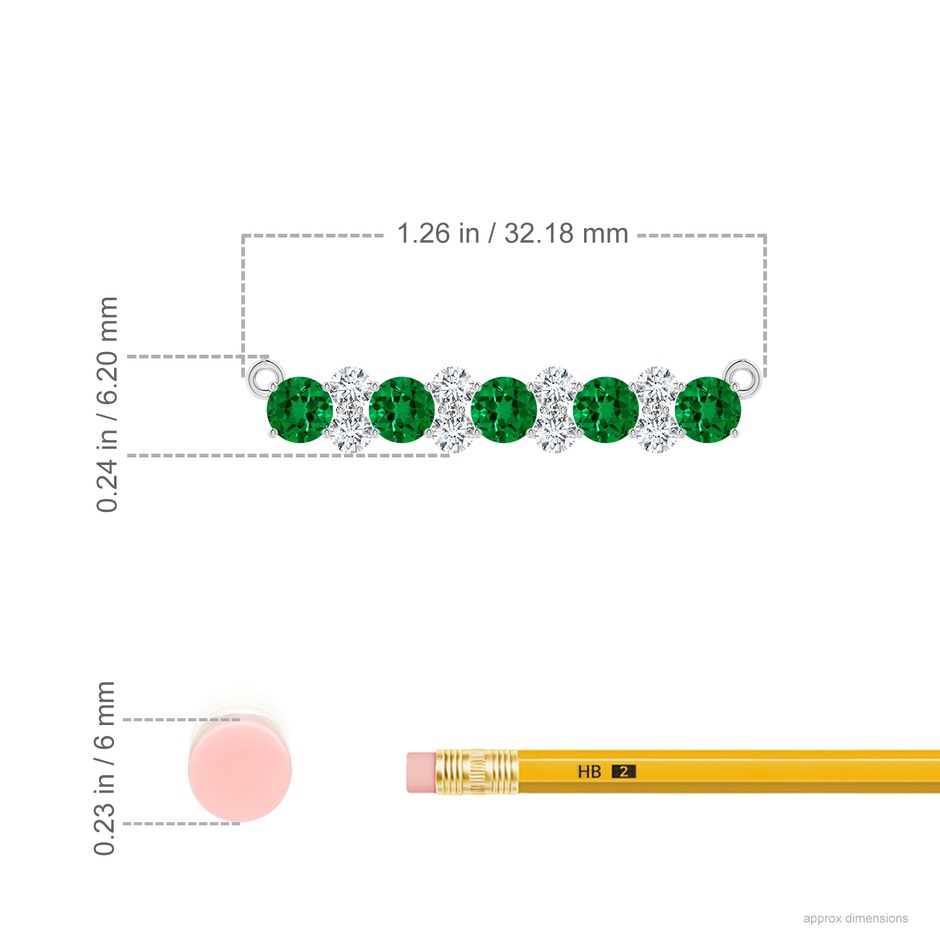 4mm Labgrown Round Lab-Grown Emerald and Diamond Garland Necklace in 18K White Gold ruler