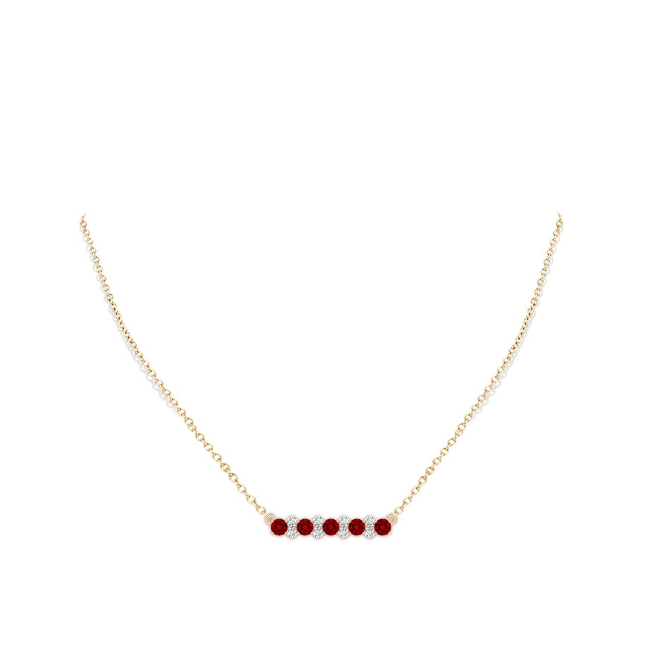 4mm Labgrown Round Lab-Grown Ruby and Diamond Garland Necklace in Yellow Gold pen