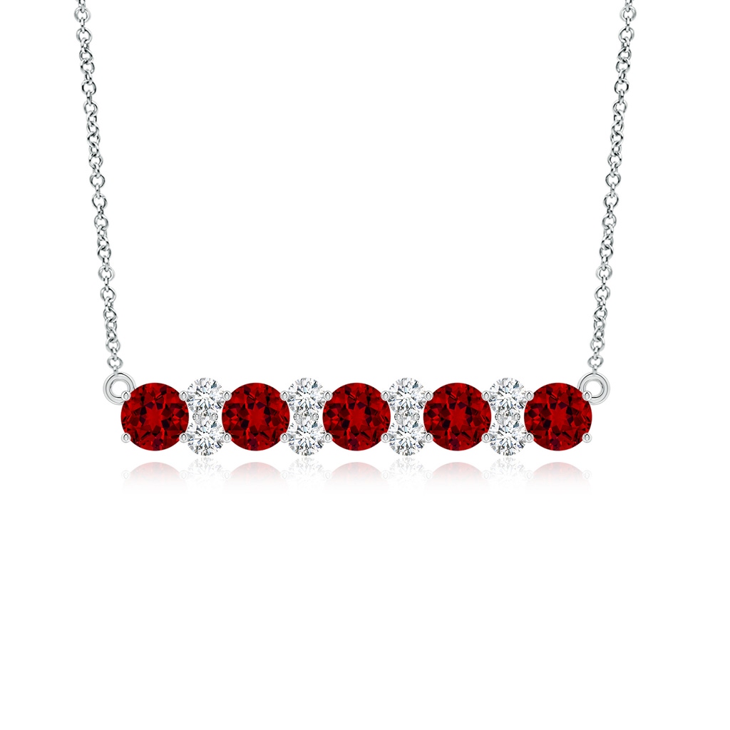 5mm Labgrown Round Lab-Grown Ruby and Diamond Garland Necklace in White Gold