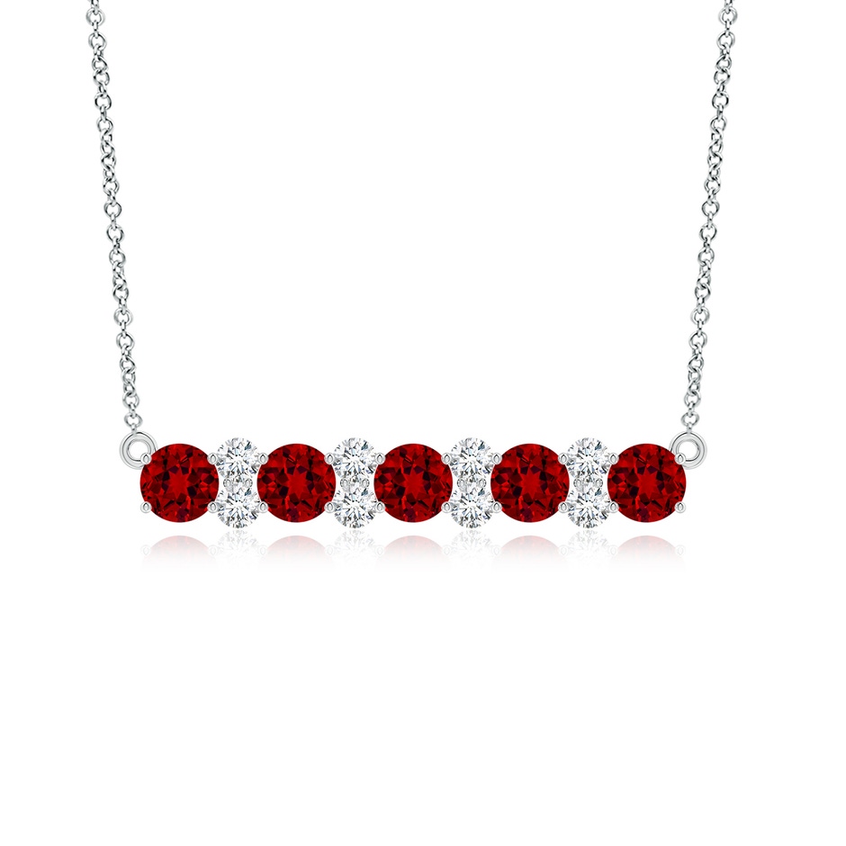 5mm Labgrown Round Lab-Grown Ruby and Diamond Garland Necklace in White Gold 