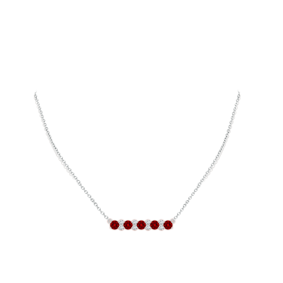 5mm Labgrown Round Lab-Grown Ruby and Diamond Garland Necklace in White Gold pen