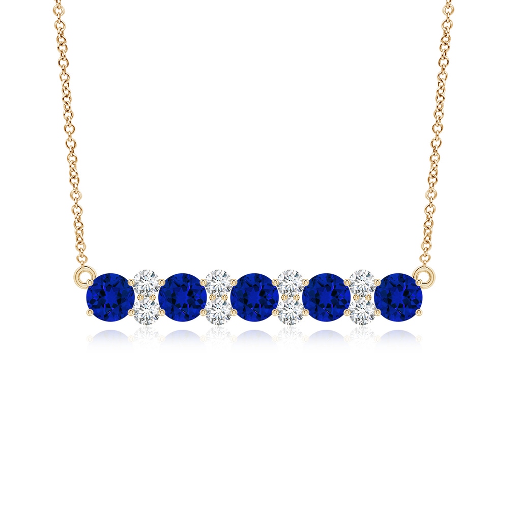 5mm Labgrown Round Lab-Grown Blue Sapphire and Diamond Garland Necklace in Yellow Gold