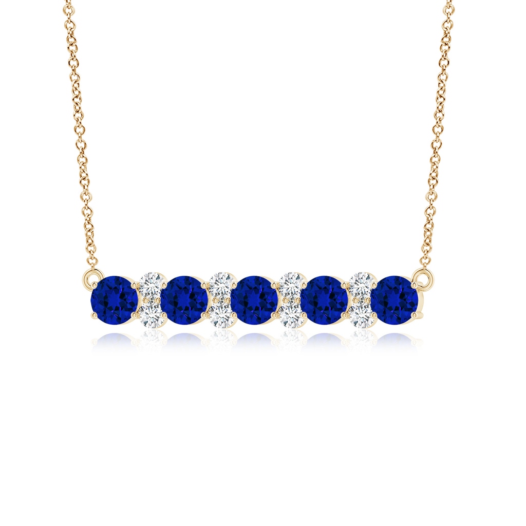 5mm Labgrown Round Lab-Grown Blue Sapphire and Diamond Garland Necklace in Yellow Gold Side 199