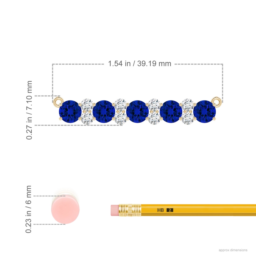 5mm Labgrown Round Lab-Grown Blue Sapphire and Diamond Garland Necklace in Yellow Gold ruler