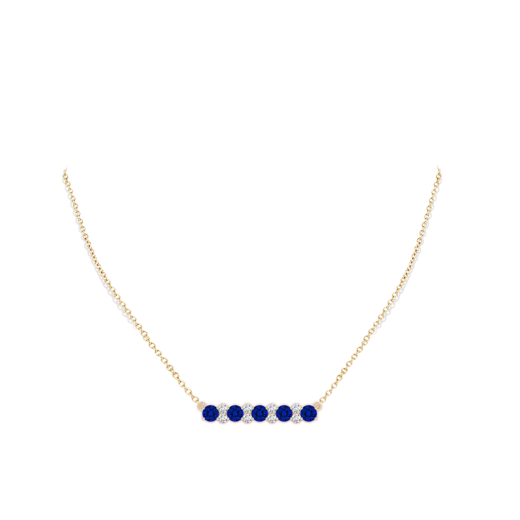 5mm Labgrown Round Lab-Grown Blue Sapphire and Diamond Garland Necklace in Yellow Gold pen