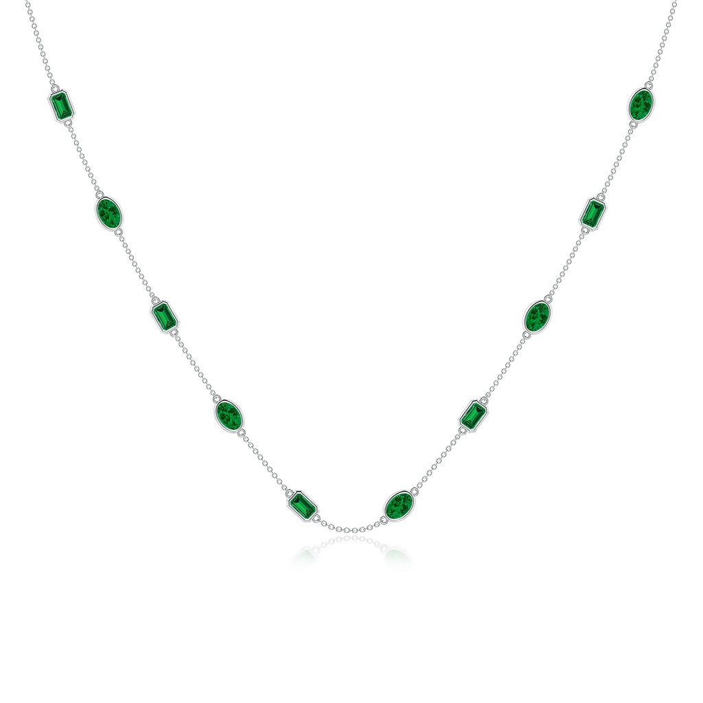 6x4mm Labgrown Oval and Emerald-Cut Lab-Grown Emerald Station Necklace in White Gold
