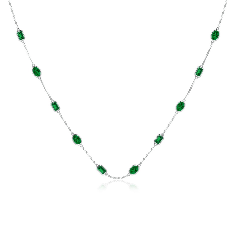 6x4mm Labgrown Oval and Emerald-Cut Lab-Grown Emerald Station Necklace in White Gold 